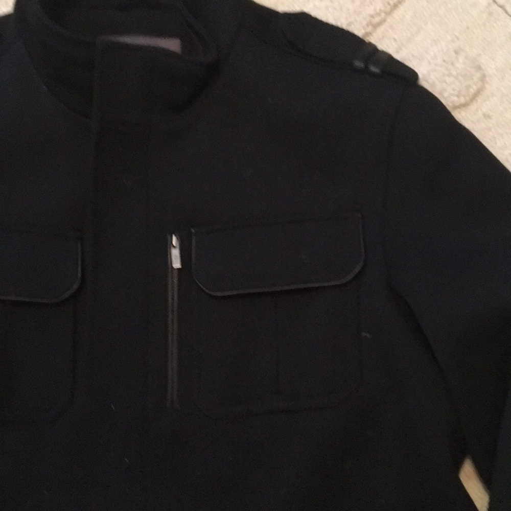 Cole Haan Mens wool & leather coat - Picture 4 of 8